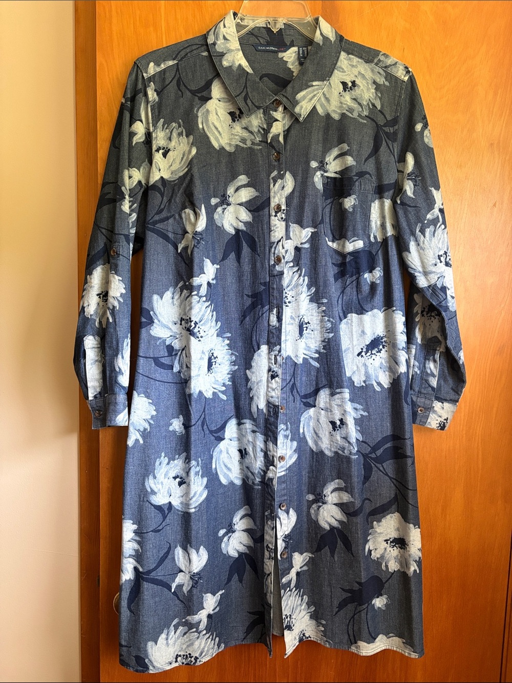 Isaac Mizrahi Live! Denim-Blue Floral Button Front Dress NWOT
